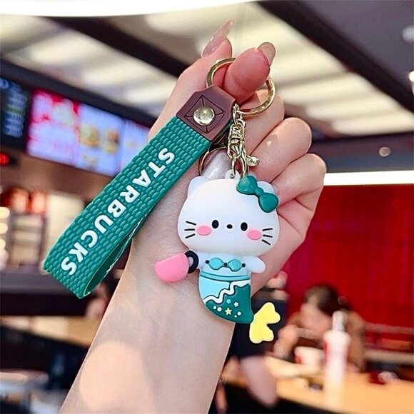 Other - starbucks Hello Kitty Mermaid Keychain Green Sanrio Collab Strap Charm Kawaii